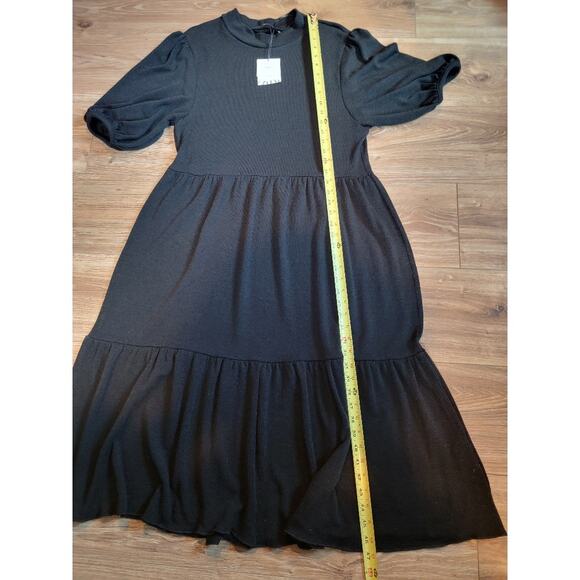 ZARA Prairie Style Midi Dress Women's Cottagecore Short Sleeve Sz XL Black - Picture 7 of 13